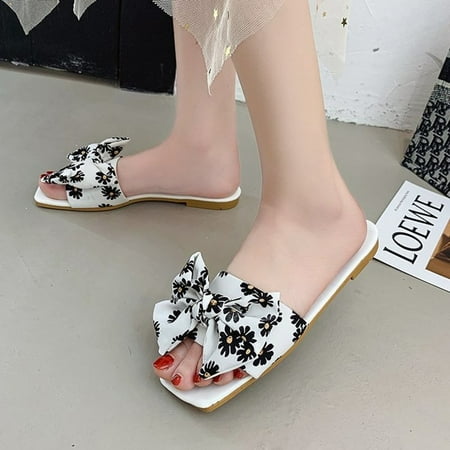 

Tangnade Women Shoes Summer Fashion Bowknot Open Toe Breathable Comfortable Flat Flip Flop White 41