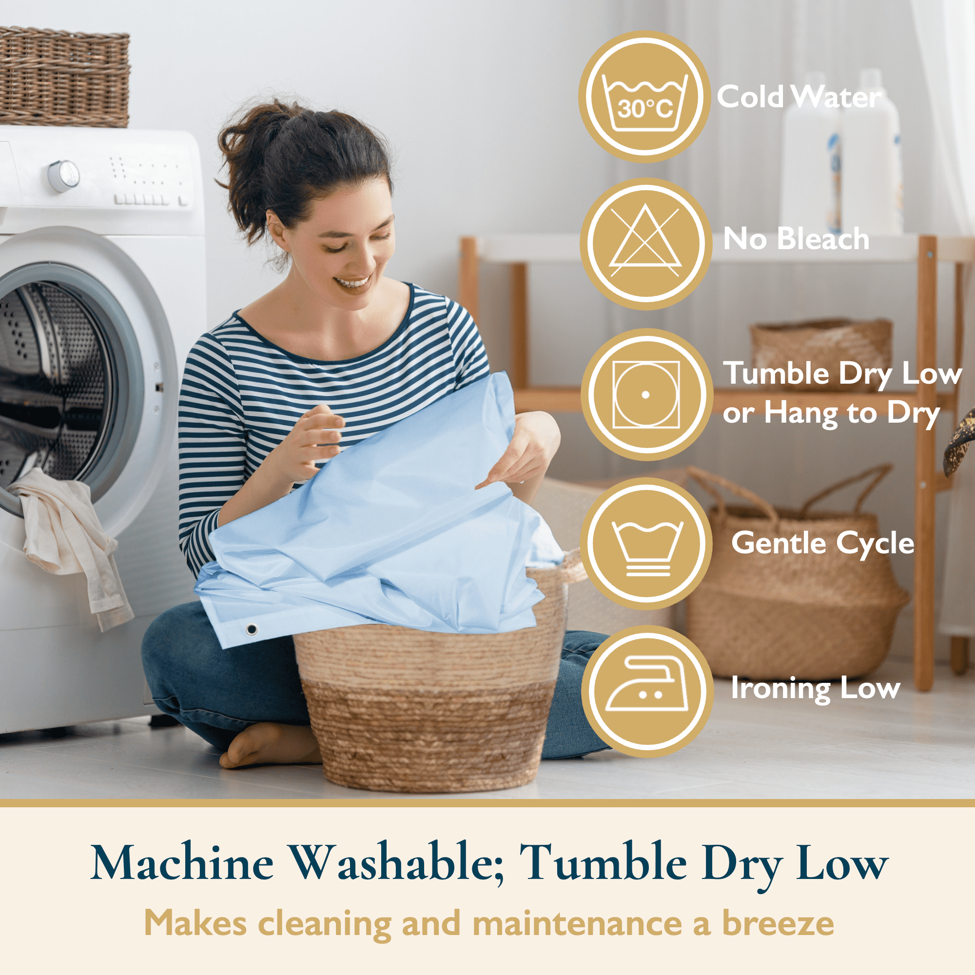 ComfiTime Shower Curtain/Liner with Hooks – 2-in-1 Mold/Mildew-Resistant, Weighted-Hem Fabric Bathroom Curtain, Water-Repellent TPU Coating, Machine-Washable, Fade-Resistant, Blue, 108*72
