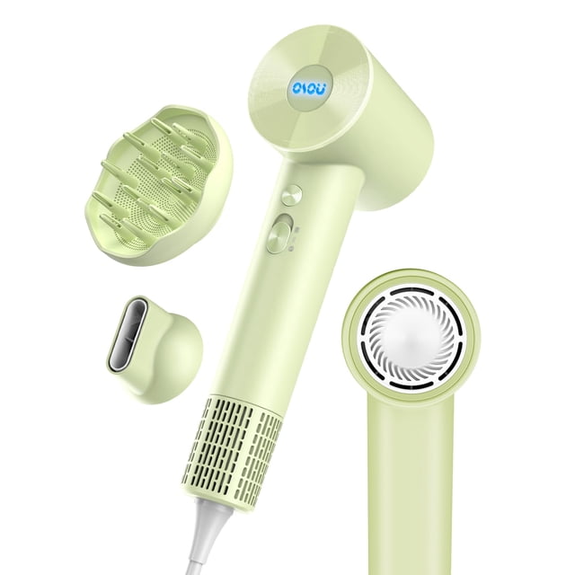 Negative Ionic Hair Dryer with 110,000 RPM Brushless Motor - High-Speed Lightweight Blow Dryer for Travel & Home Use, Fast Drying Low Noise Hair Drier with Nozzle & Diffuser, Green