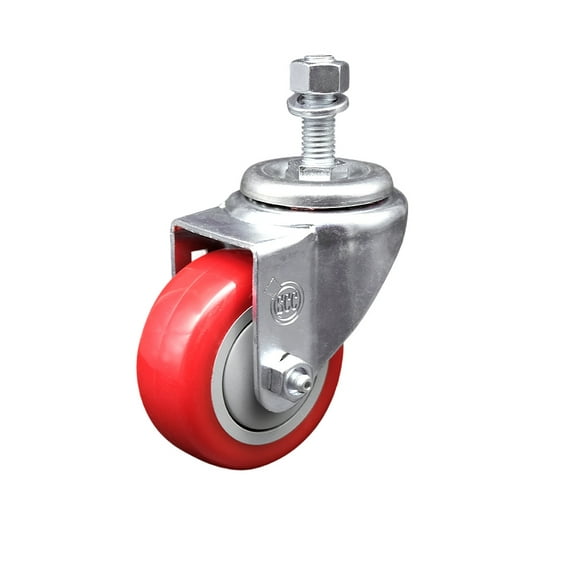 3.5 Inch Red Polyurethane Wheel Swivel ½ Inch Threaded Stem Caster SCC