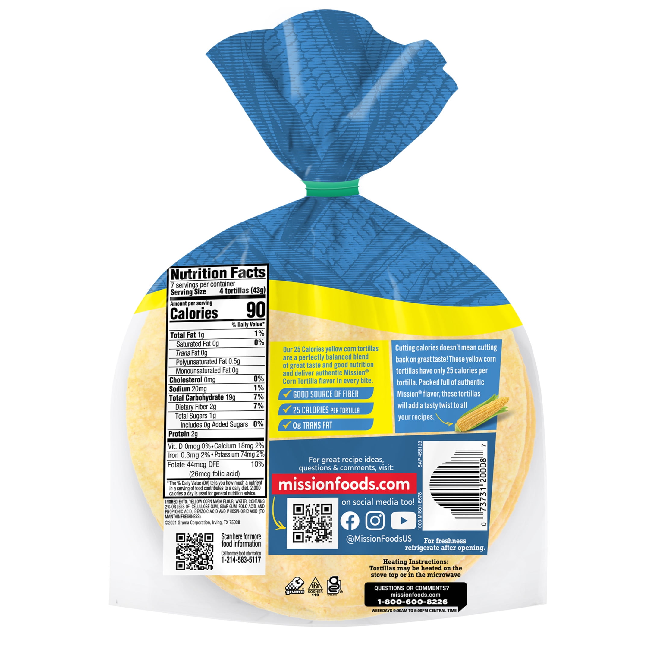 Mission 25 Calories Yellow Corn Tortillas, 30 Count