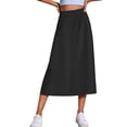 thumbnail image 2 of qelini A Line Skirt Women High Waist Long Skirt Side Slit Elastic Waist A-line Skirt Solid Color Skirt, 2 of 6