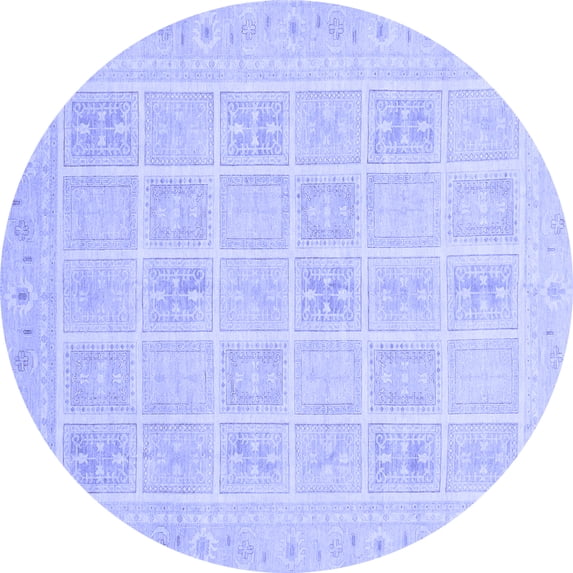 Ahgly Company Machine Washable Indoor Round Abstract Blue Modern Area Rugs, 6' Round