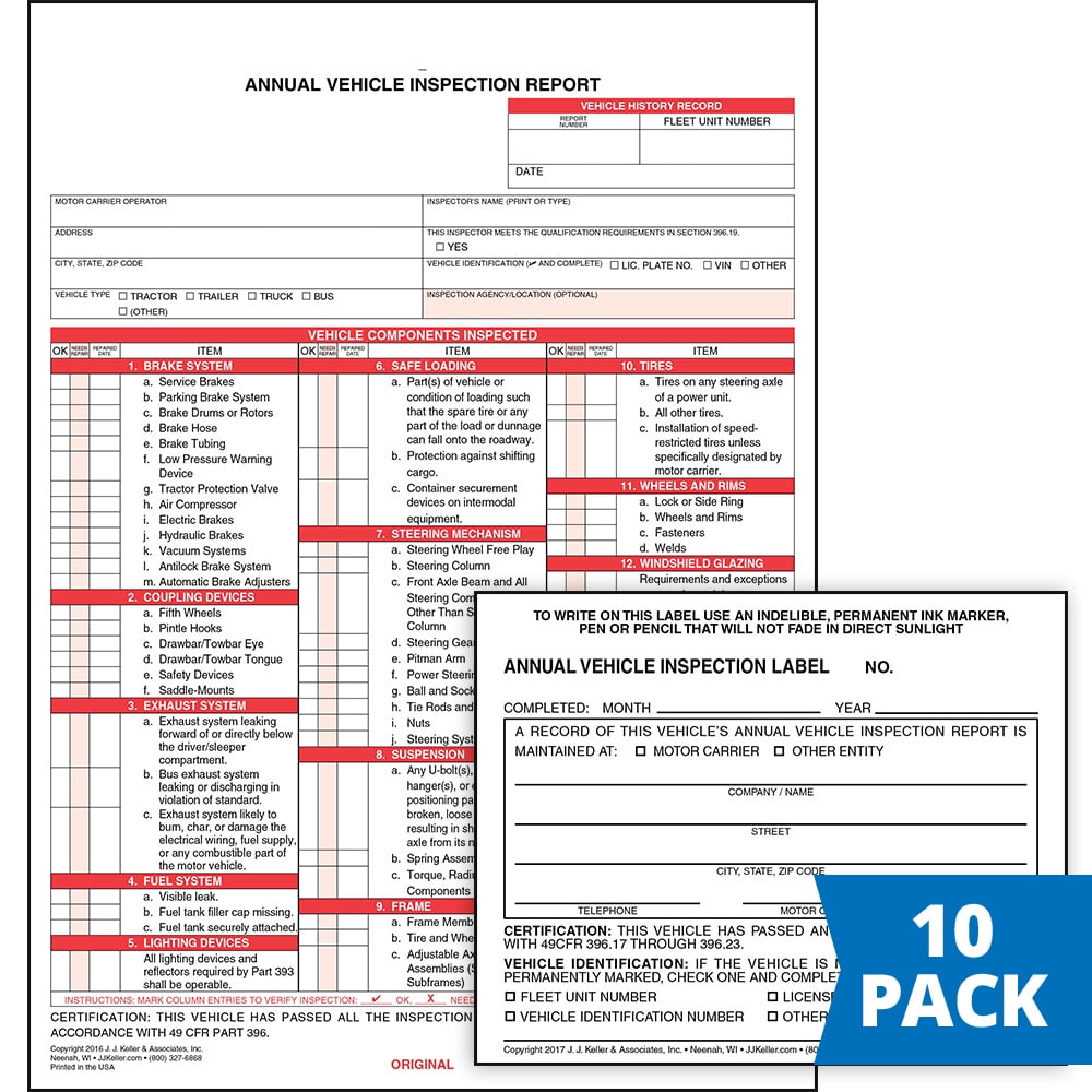 Annual Vehicle Inspection Report (3Ply, Carbon Copy, SnapOut Format
