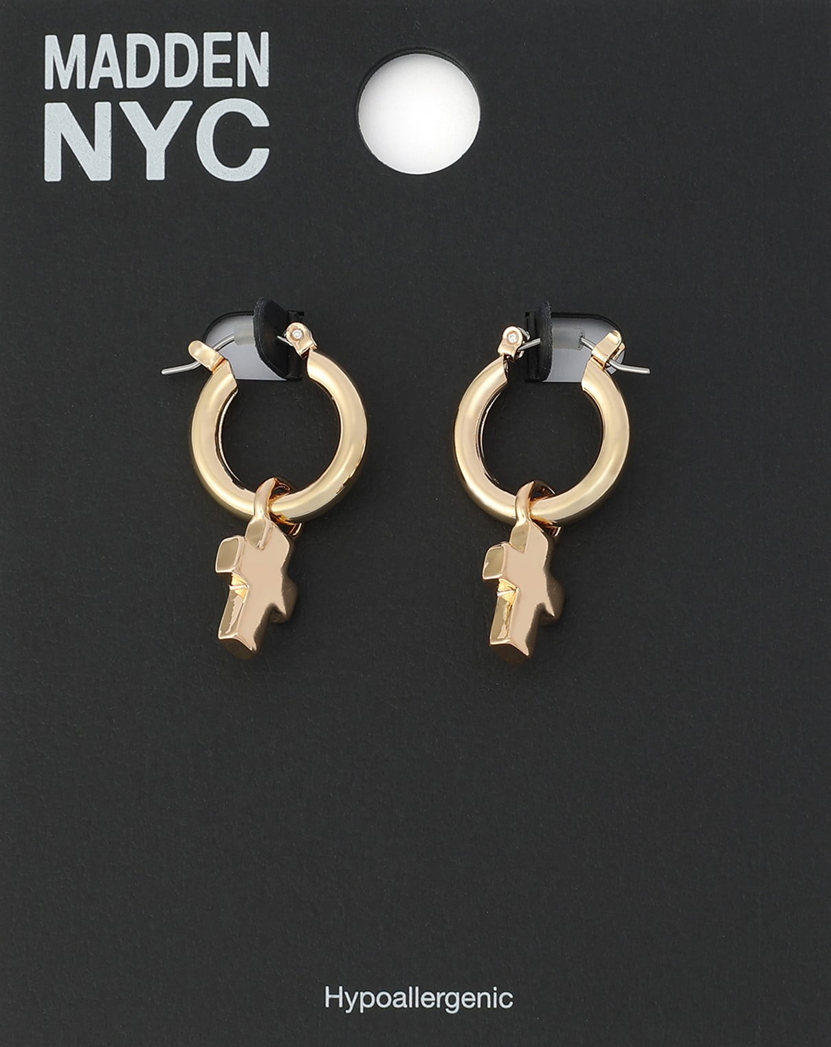 Madden NYC Women's Fashion Gold-Tone Cross Charm Huggie Earrings