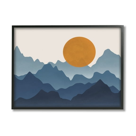 Stupell Industries Rising Sun Jagged Layered Mountain Range Peaks Graphic Art Black Framed Art Print Wall Art, Design by JJ Design House LLC
