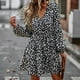 thumbnail image 5 of Vestido estampado de mujer cuello en V manga larga una línea tiro medio cintura con lazo primavera otoño suelto Midi vestido con estampado Floral de mujer, 5 of 8
