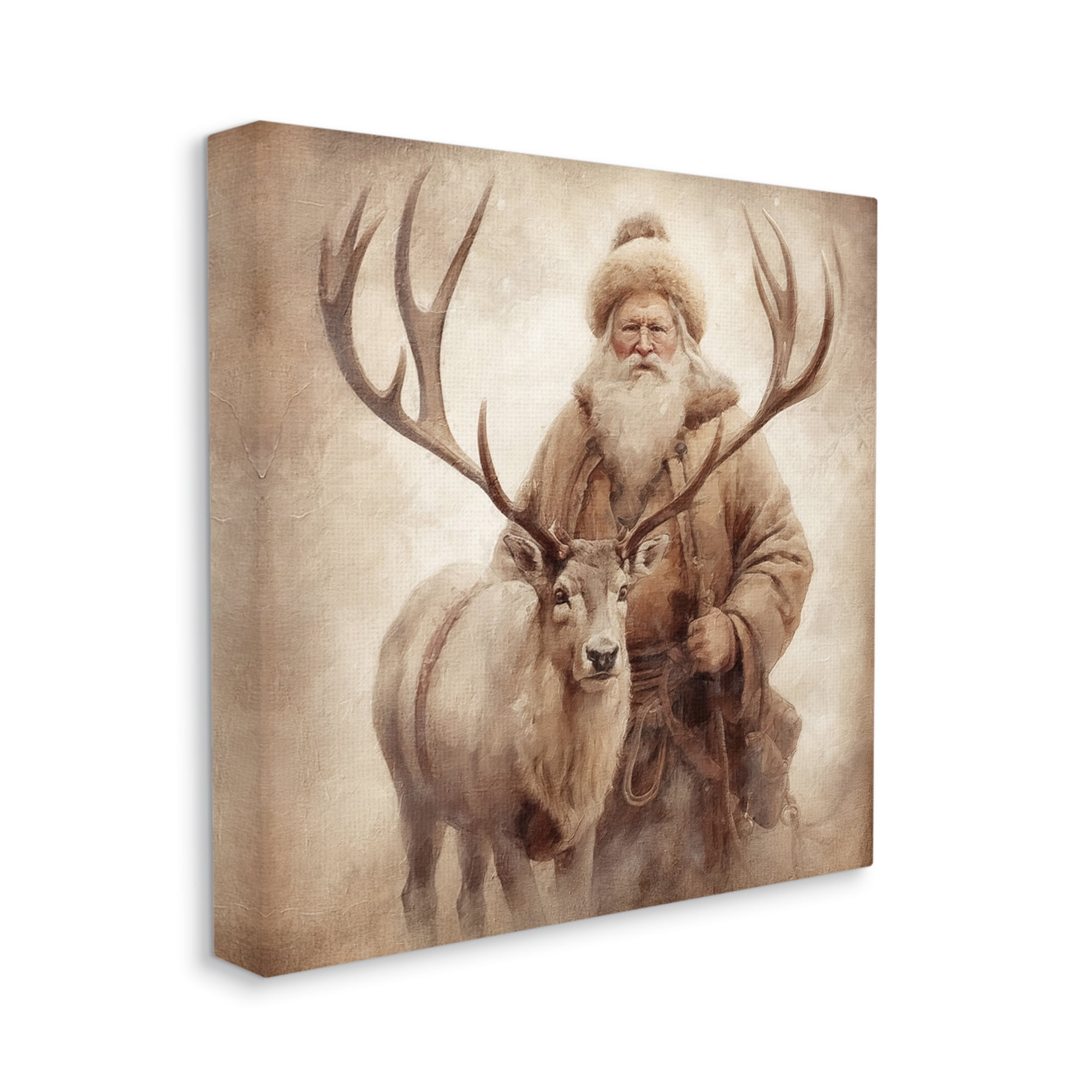 Stupell Industries Traditional Santa & Reindeer Holiday Painting Gallery Wrapped Canvas Art Print Wall Art, 24 x 24