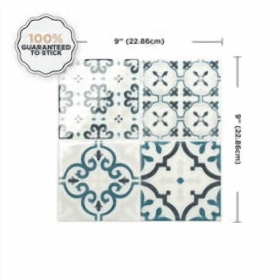 Smart Tiles Peel and Stick Backsplash, 5 Adhesive Tiles, Vintage Blue, 9"x9"