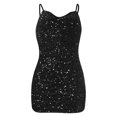thumbnail image 5 of LYEAA Short Dresses for Women Party Night Sleeveless V Neck Sparkly Mini Dress Sheath Elegant Dress Bodycon Solid Color Dress Slip Dress Fashion Holiday Club Dress Stretchy Ball Gown Dress Black XL, 5 of 6