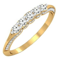 0.50 Carat (ctw) 10K Yellow Gold Round White Diamond Ladies 5 Stone Anniversary Wedding Band Stackable Ring 1/2 CT