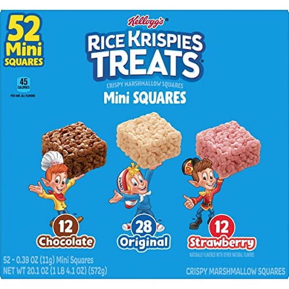 Rice Krispies Treats Mini Squares, Kids Snacks, Lunch Snacks, Variety Pack, 20.1oz Box (52 Bars)
