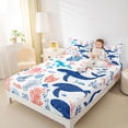 thumbnail image 4 of Homewish Ocean Whale Animal Queen Sheet Sets for Kids, Cartoon Octopus Fish Flat Sheet, Hippie Marine Coral Queen Fitted Sheet, Ultra Soft Bedroom Decor, 4-Piece, 4 of 7
