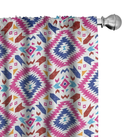 Ambesonne Ethnic Window Curtains, Hand Drawn Mayan Sripes, Each 28" W x 63" L, Fuchsia Indigo Burgundy