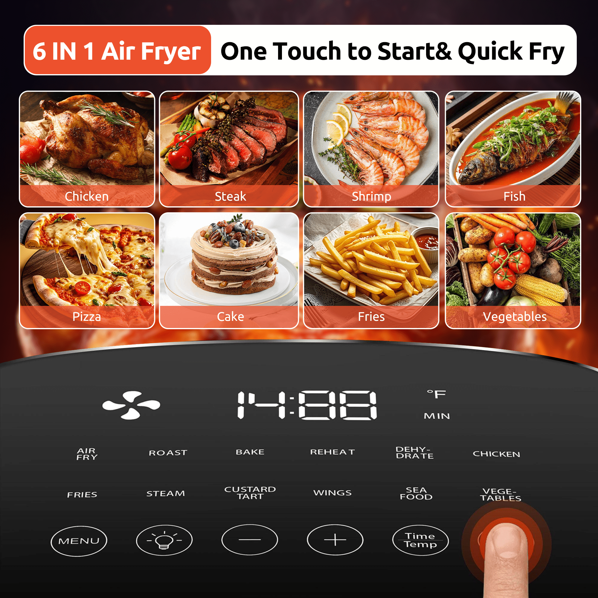 ROSVOVO Air Fryer 6-Quart with Viewing Window 12-in-1 Functions Digital Cooker for Crispy Fries Roasted Chicken Wings, 400°F Max Temperature, Pink