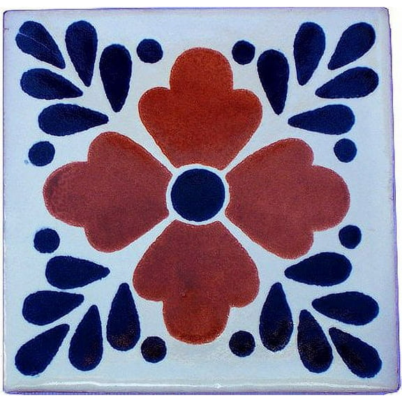 4.2x4.2 Terra Tlaquepaque Talavera Mexican Tile, Set of 9 pcs