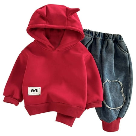 

Mostsola Baby Boys Girls Outfits Toddler Solid Color Long Sleeves Cute Ears Hooded Pullover Tops Sweatpants Pants 7PCS Sets