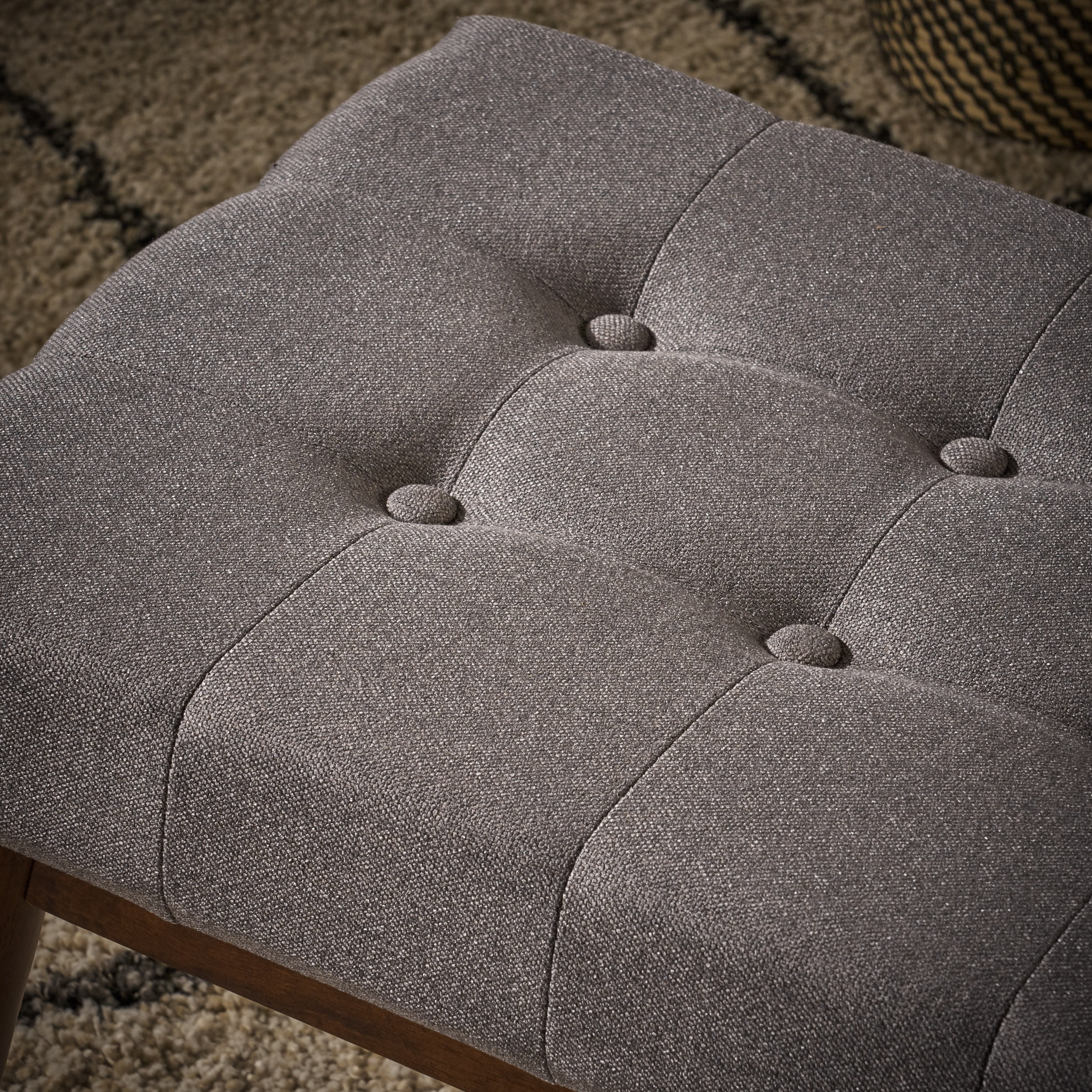 Bellamy Studios Marvin Mid Century Tufted Fabric Ottoman, Grey, Walnut