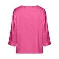 thumbnail image 4 of Fewfanhot Womens Fashion Silk Satin Tops Cap Three-Quarter Sleeve Blouse V Neck Shirts Business Casual Outfits, 4 of 7