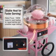 1000W Cotton Candy Machine, cotton candy machine with cart for Birthday Parties and School Fairs, 304 Stainless Steel cotton candy maker with Transparent Shield
