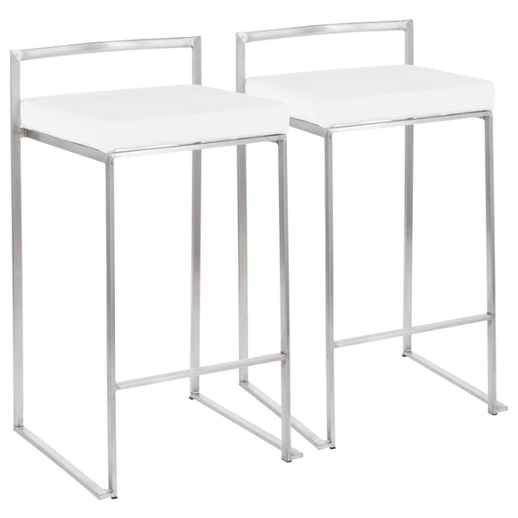Contemporary Home Living Set of 2 White and Silver Stacker Counter Stool - 31"