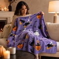 thumbnail image 7 of Halloween Cute Black Cat Flannel Throw Blanket, Purple Pumpkin Pattern Cozy Blanket, Holiday Decorative Throw Blanket, for Sofa, Couch, Bed, Home Halloween Decoration, 7 of 7