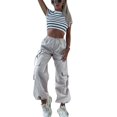 thumbnail image 1 of Pantalones con múltiples bolsillos para mujer, cordón, ajuste relajado, senderismo, construcción, trabajo, pantalones albaricoque S, 1 of 8