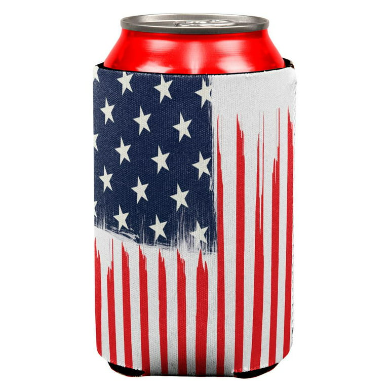 4th of July Brushed American Flag All Over Can Cooler Multi Standard One  Size 