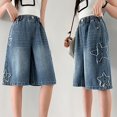thumbnail image 3 of XXWXYD Kids Girls Jean Shorts Baggy Cuffs Elastic High Waist Denim Shorts Toddler Vintage Distressed Summer Jorts with Pockets Girls Baggy Denim Shorts Back-to-School, 3 of 6