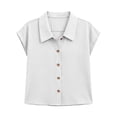 thumbnail image 3 of cocolona Summer Button Tops for Women Lapel Short Sleeve Shirts Dressy Casual Loose Solid Color Blouses, 3 of 6
