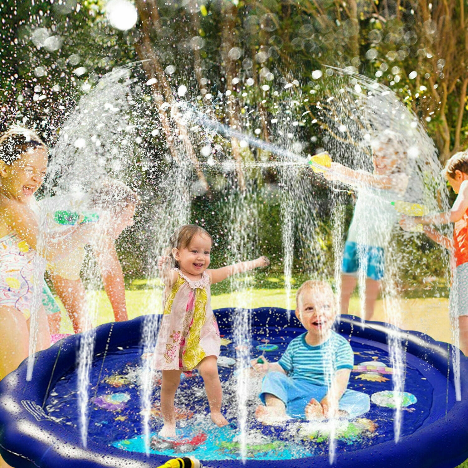 Kids Inflatable Water Spray Pad Sprinkler Mat Round Water Splash Play Pool 