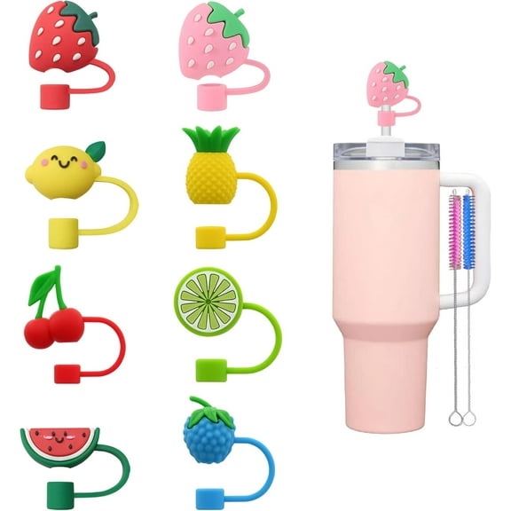 8pcs Reusable Fruit Silicone Straw Caps for 10mm Straws - Cute, , Perfect for Office, Home, Travel, Holiday, Party Decor