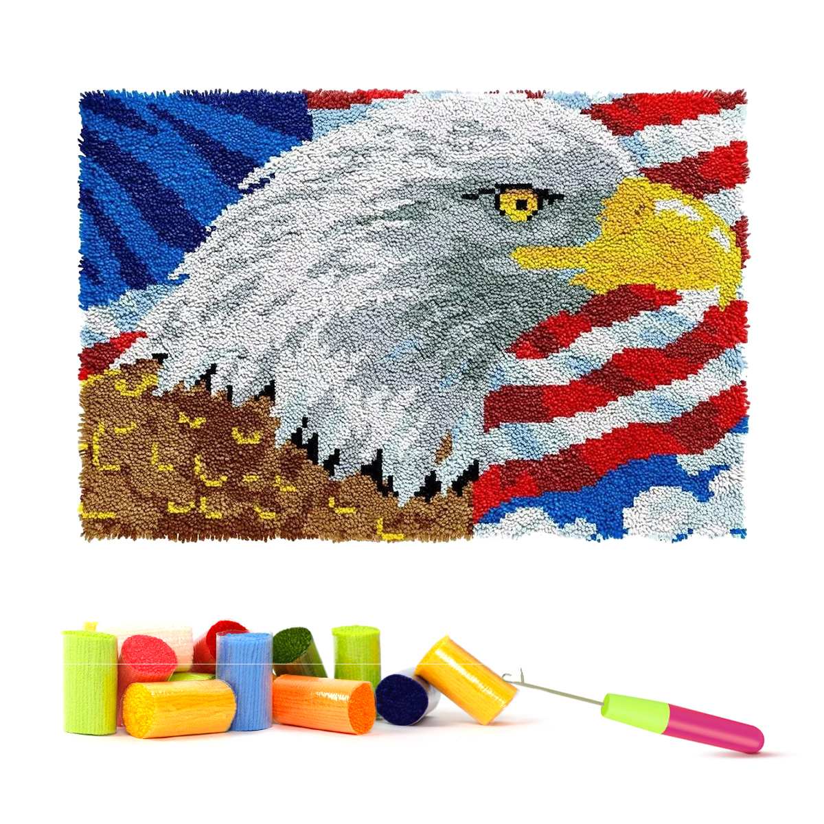 Latch Hook Rug Kits for Adults Hawk Tapestry Kits Rug Making Kits Embroidery Kits DIY Crochet Yarn Kits for Beginners Adults Kids Craft Kit Creative Gift