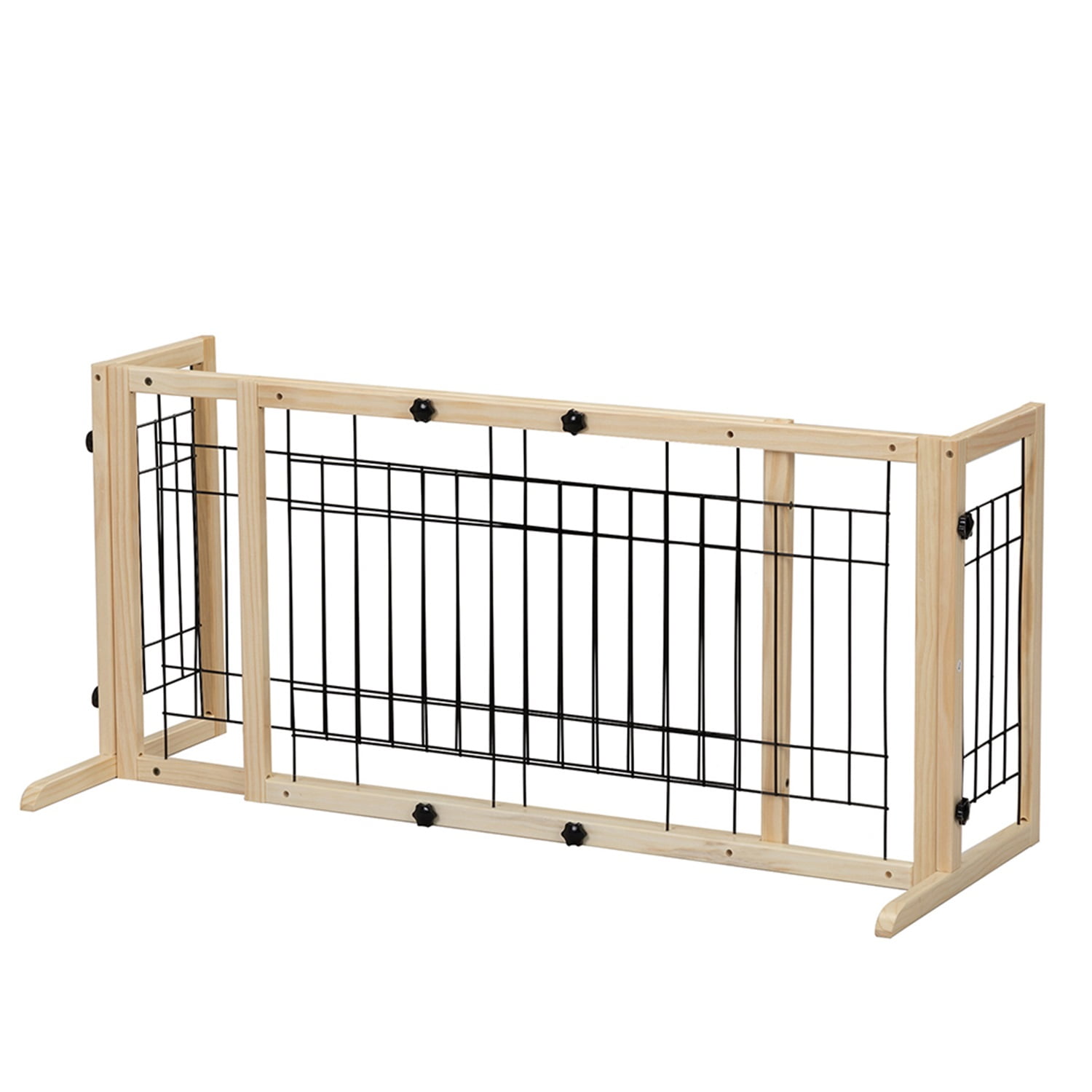 Pefilos 70" Wide Freestanding Pet Dog Gate for Dogs, 40"-70" Adjustable Wood Dog Fence, Beige