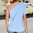 thumbnail image 6 of RQYYD One Shoulder Tops for Women's Summer Short Sleeve Tee Shirts Casual Solid Color Pullover Tee Blouse(Sky Blue,XL), 6 of 6