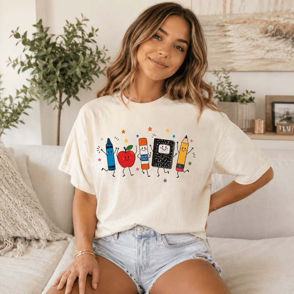 Cute Teacher Supplies Comfort Colors Shirt, Back to School Classroom Graphic Tee, Elementary Teacher Gift for Women