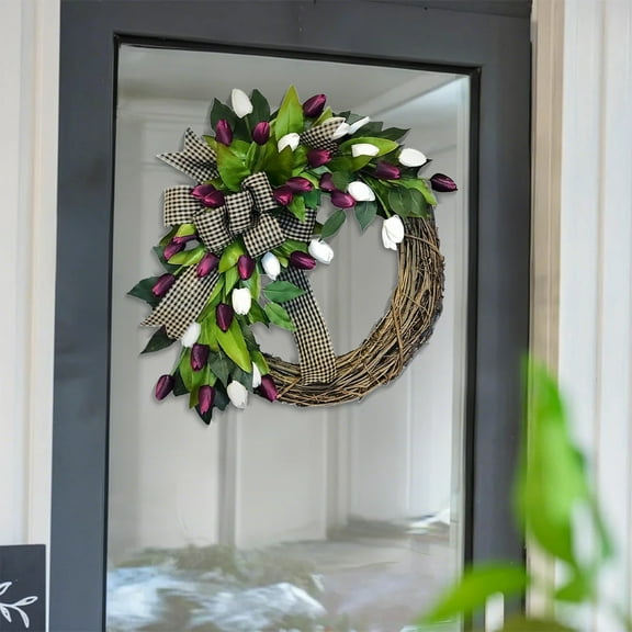 1PC Tulip Wreath for Front Door Artificial Swag Wreath for Indoor Outdoor Wall Festival Home Farmhouse Wedding Decor