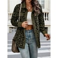 thumbnail image 5 of Women' Corduroy Leopard Jacket Button Down Long Sleeve Blouses Fall Jacket Casual Coat Army Green L, 5 of 7