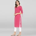 thumbnail image 5 of Janasya Indian V-Neck 3/4 Sleeve Woven Design Pink Cotton Kurta For Women, 5 of 8