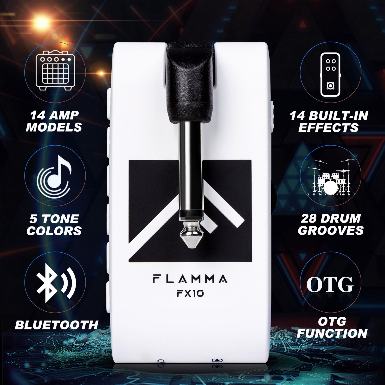 FLAMMA Guitar Headphone Amp Portable with Built-in Effects Amplifier Models Drum Grooves Support Bluetooth USB Audio Recording and PlaybacK