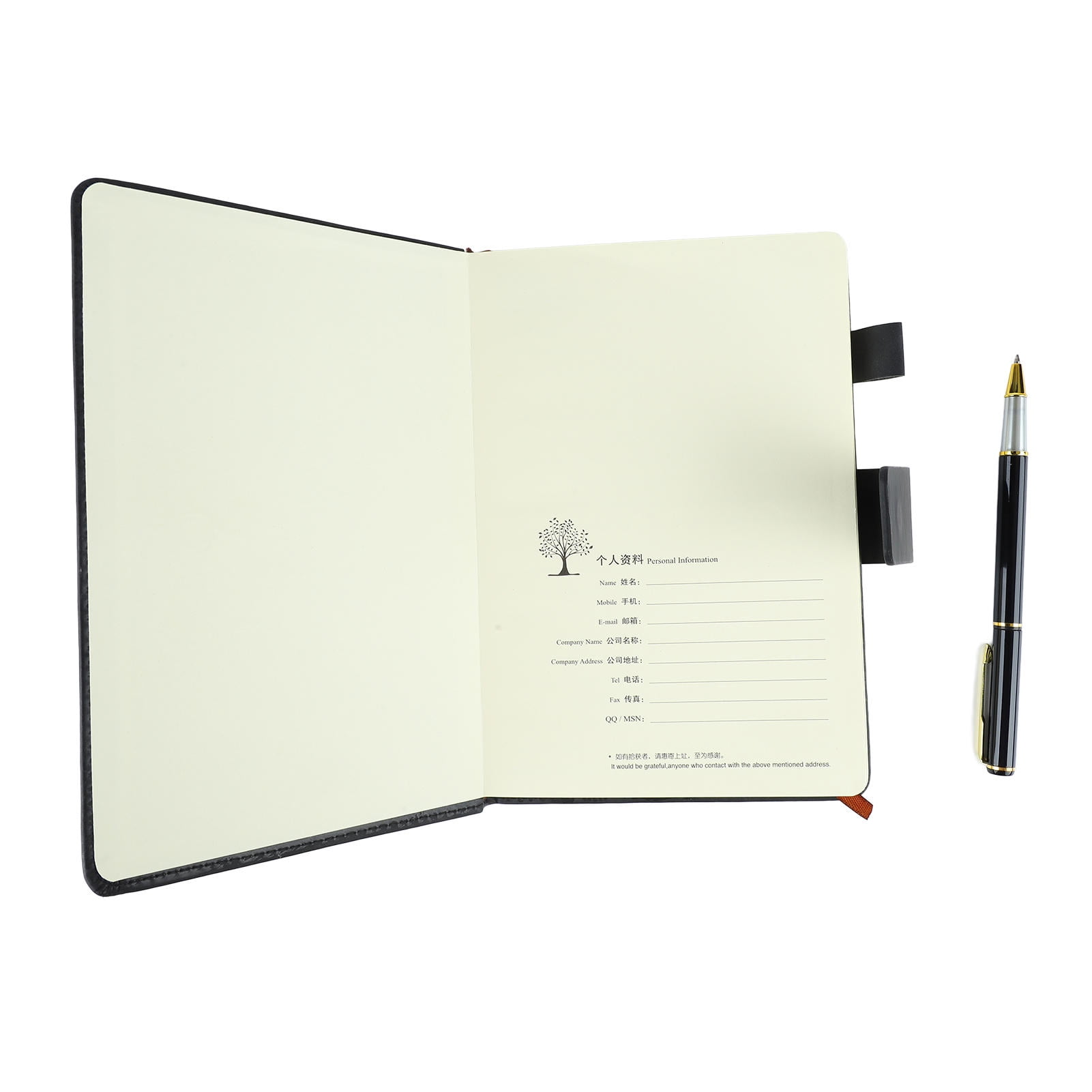 YAHHU A5 PU Leather Notebook – 232 Pages, Lined, Ink-Resistant, Ribbon Bookmark–Black