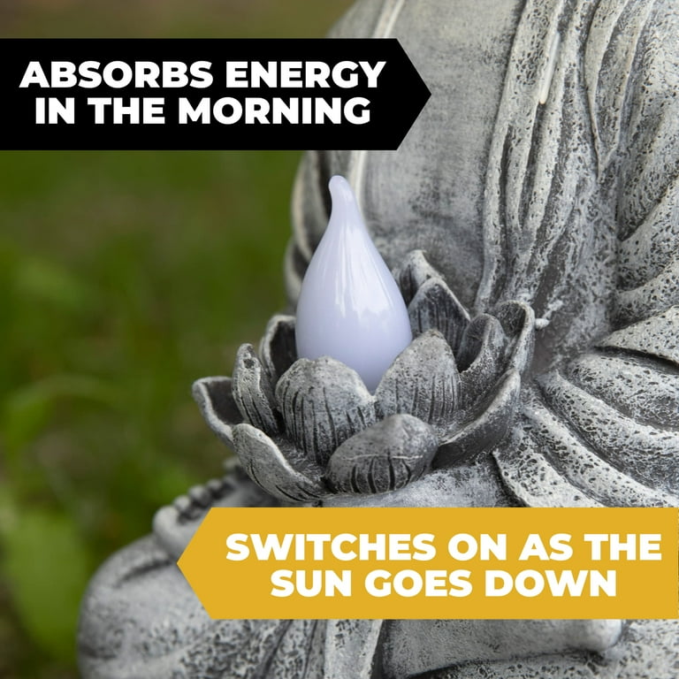 VP Home Zen Buddha Statue: Solar-Powered Flickering LED Garden
