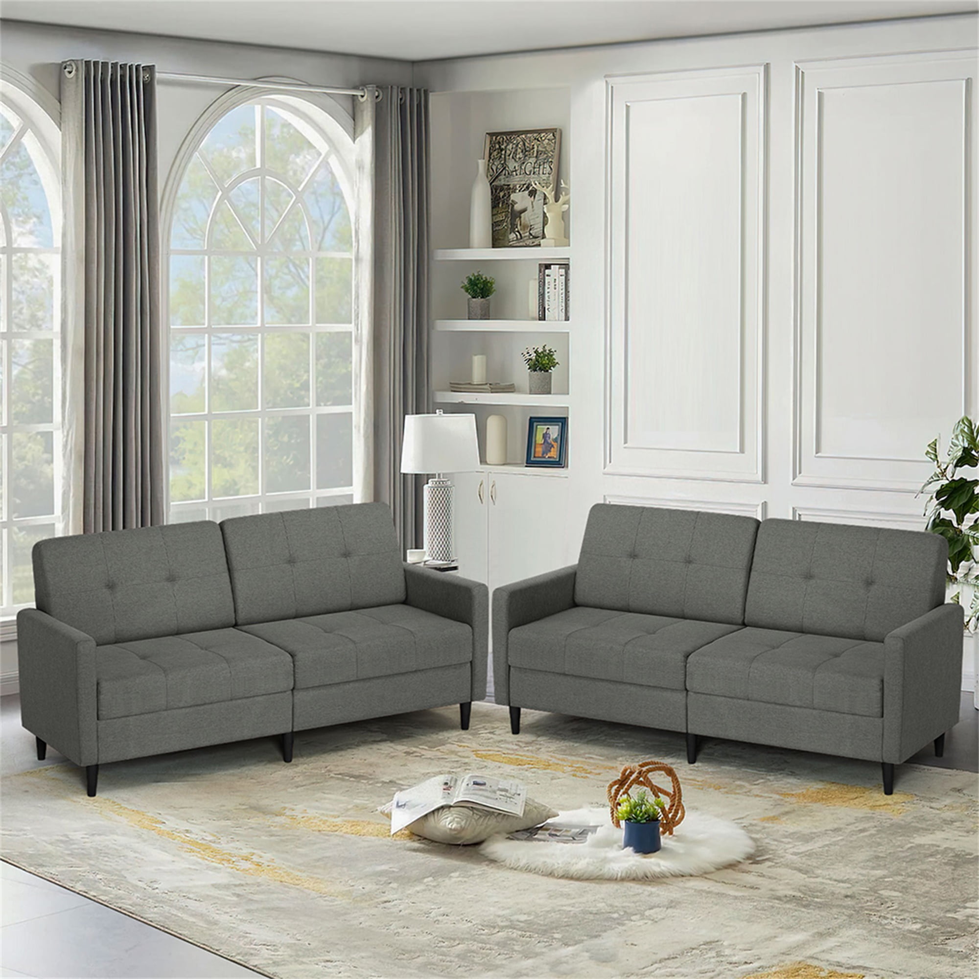 Kadyn Loveseat Sofa Bed, Mordern Convertible Sofa with Adjustable Backrest and Wooden Legs, 2-Seat Couch for Bedroom, Grey Kadyn Loveseat Sofa Bed, Mordern Convertible Sofa with Adjustable Backrest and Wooden Legs, 2-Seat Couch for Bedroom, Grey