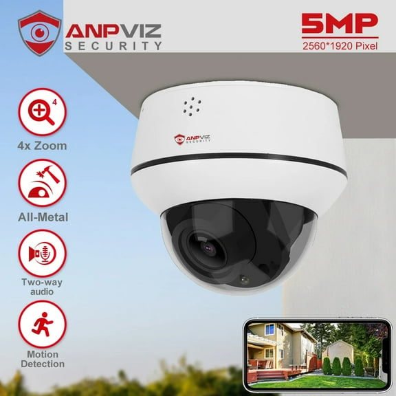 Anpviz 5MP IP POE PTZ Camera Dome 4X Zoom Outdoor Security Camera Two-Way Audio Built-in Mic Speaker 30m IP66 Motion Detection