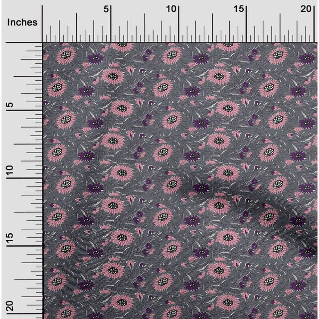oneOone Coton Bio Popeline Sergé Feuilles & Motifs Floraux Imprimés BTY 42 Pouces de Large