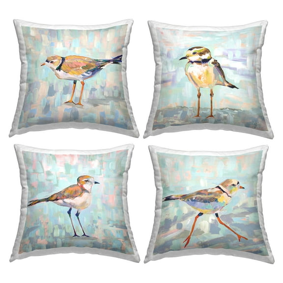 Stupell Industries Little Birds Abstract Pastel Background Nature Design by Jeanette Vertentes Throw Pillow (set of 4)