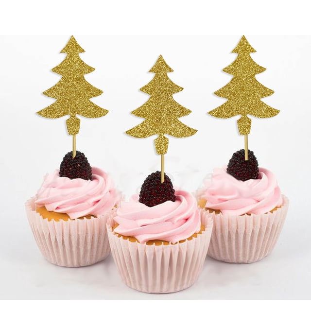Darling Souvenir| Christmas Tree Cupcake Toppers| Dessert Decorations - Pack Of 40