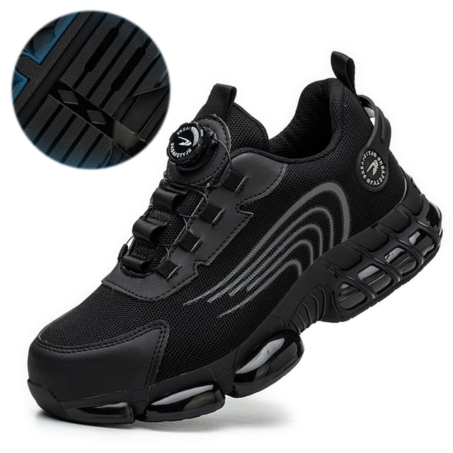 Botón Giratorio Zapatos Seguridad para Hombres Mujeres (42) Negros