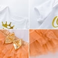 thumbnail image 5 of HAYIMI Baby Girls 1st Birthday Outfit Sets, One Print Romper Orange Tulle Tutu Skirt with Gold Bow Headband, First Birthday Party Trendy Clothes Sets, 5 of 5