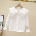 thumbnail image 6 of hoksml Girls Long Sleeve Ruffle Collar White Shirt Button Down Casual Top for School and Everyday Wear, 6 of 9